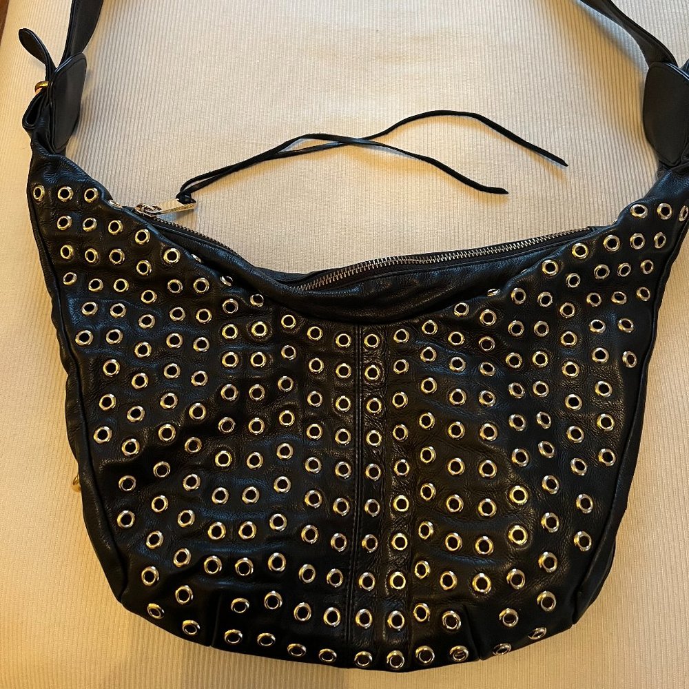 Stunning Vintage Black and Gold Studded Leather Bag